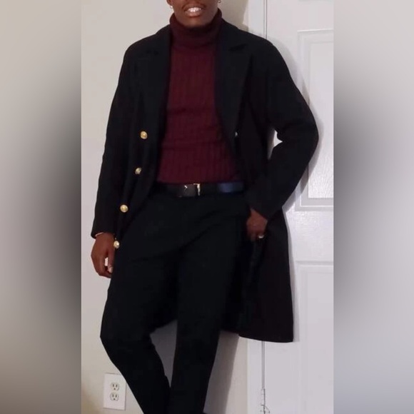 Cozy black Button up Double Breast Jacket Coat - Picture 6 of 6